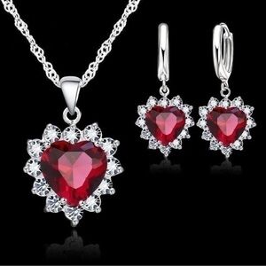 Red Heart Necklace and Earrings Set NWT
